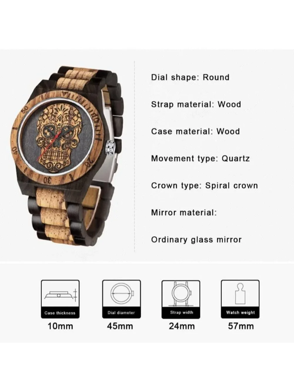 Men's Black&Brown 100% Manual Retro Wrist Analog Quartz Handmade Wooden Watch